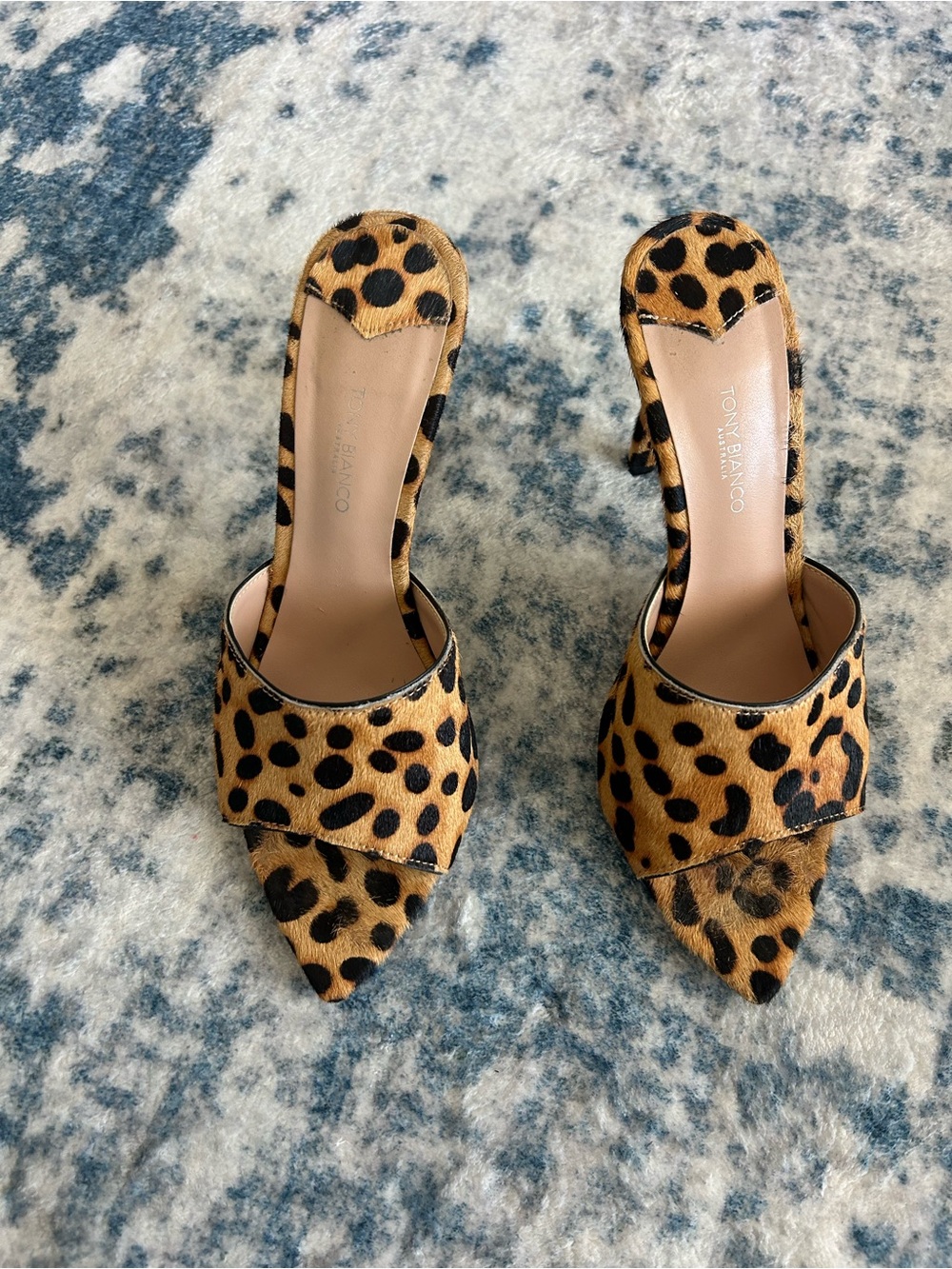 Tony Bianco • Leopard Print Pointed Toe Mule • Tan and Black • 7.5 •